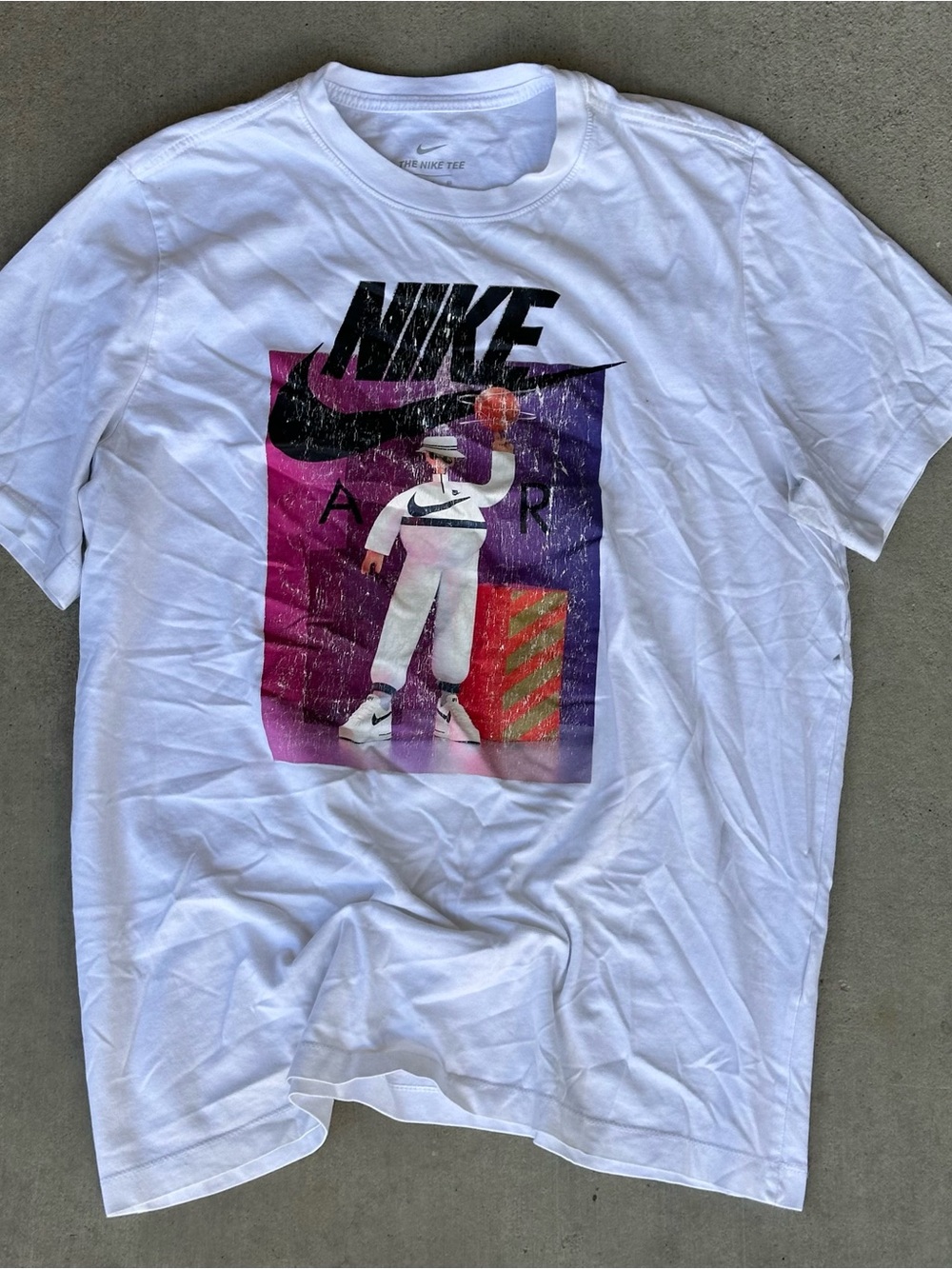 Nike Air Mens White Graphic Basketball Retro Style Print T-Shirt Size XL